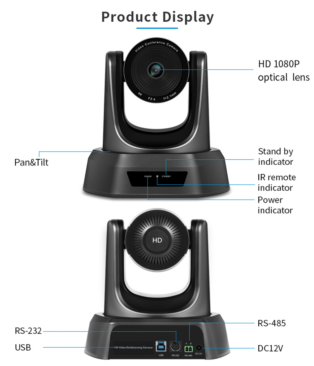 Fixed Focus 8.29 MP PTZ Camera for Huddle Rooms