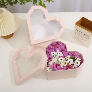 Custom Heart-Shaped Flower Gift Box With Transparent Window Direct with Heart