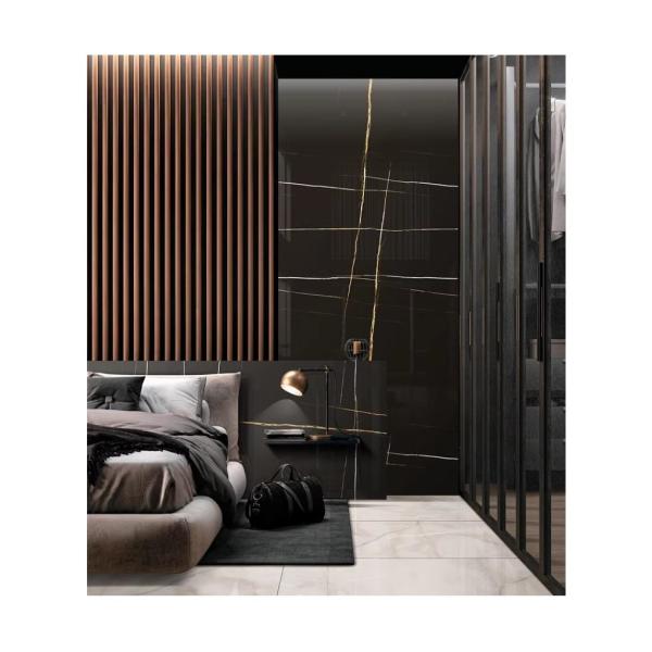 Golden Vein Black Marble Tiles 10x60cm Matt Black Skirting Polished Porcelain