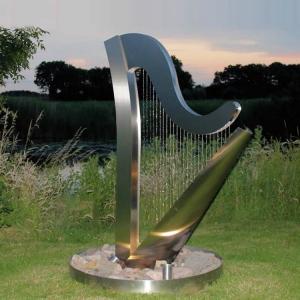  Outdoor Water Fountain Harp Metal Garden Statues Stainless Steel Sculpture Manufactures