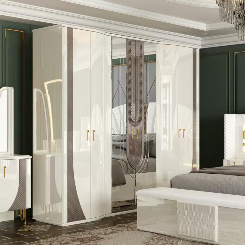 OEM Wholesale White Royal Luxury Double King Size Bed Master Room Modern Home Wooden Frame Full Bedroom Furniture Set
