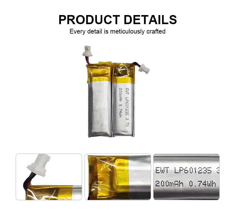 Custom Lithium Polymer Battery LP601235 3.7v 250mAh LiPo Battery