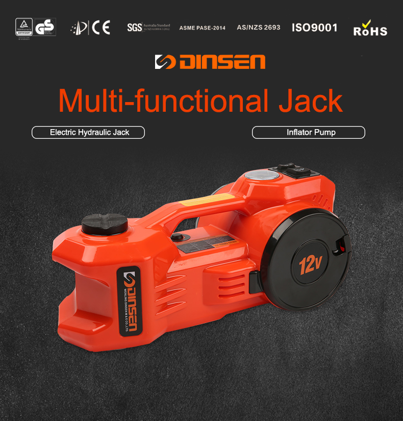 Multifunctional electric  jack Combine two functions of jack and tyre inflator pump in one machine.