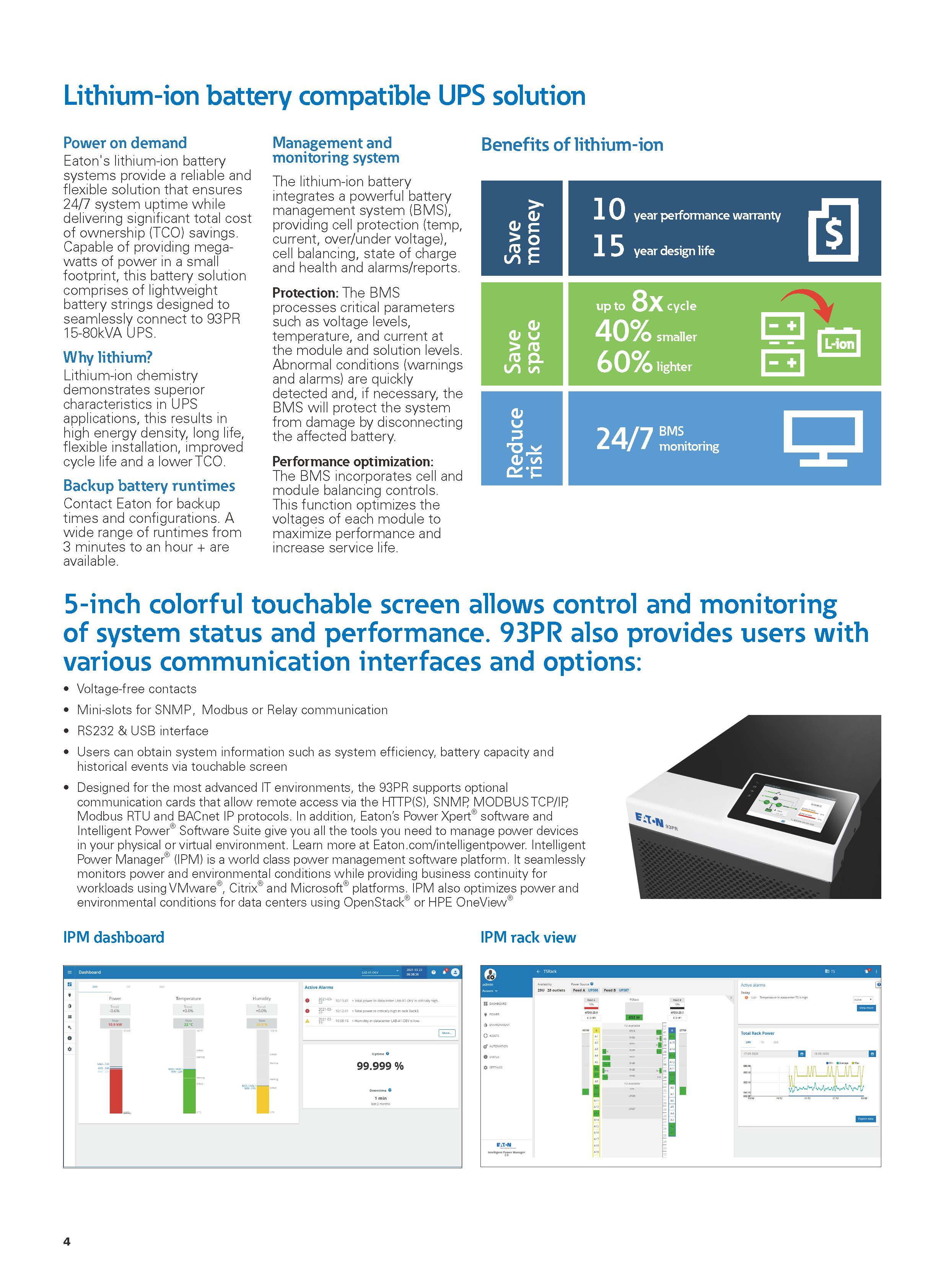 Low Frequency 380V Eaton 93PR BMS 3 Phase 25kW Online UPS for Industrial Applications