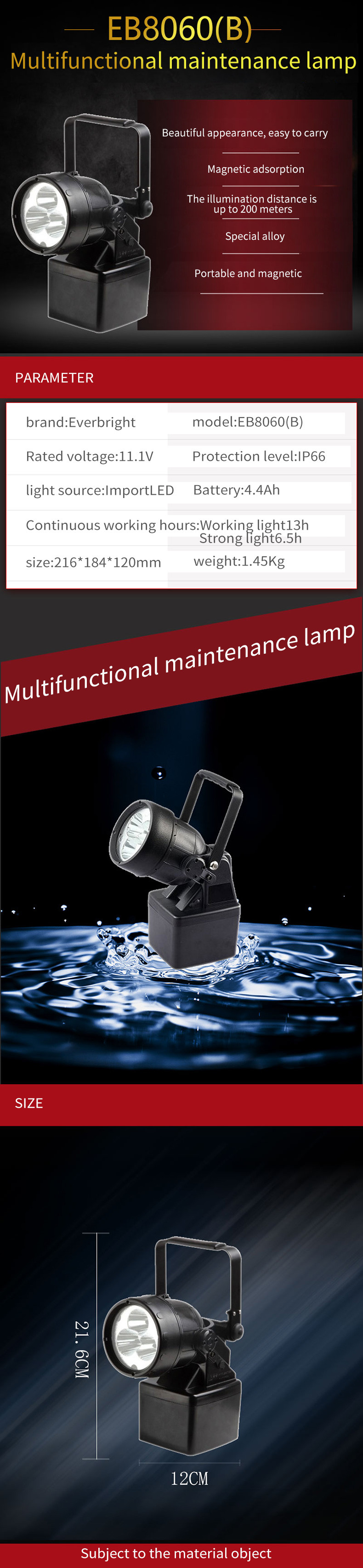 Portable 12 Volt Led Spotlights Handheld IP66 Brightest Rechargeable Flashlight