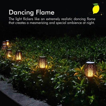 Black 1W LED Flickering Flame Solar Lights For Park Decoration Automatic On Dusk