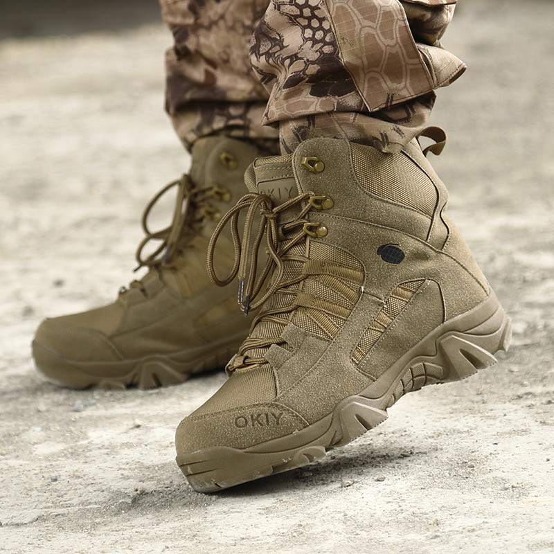 Wholesale High-top Mountaineering Boots Men's Brown Tactical Boots Non-slip Waterproof Training Boots