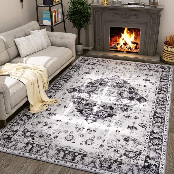 Cushioned Vintage Area Rug for Home Floor Non Slip and Washable Living Room