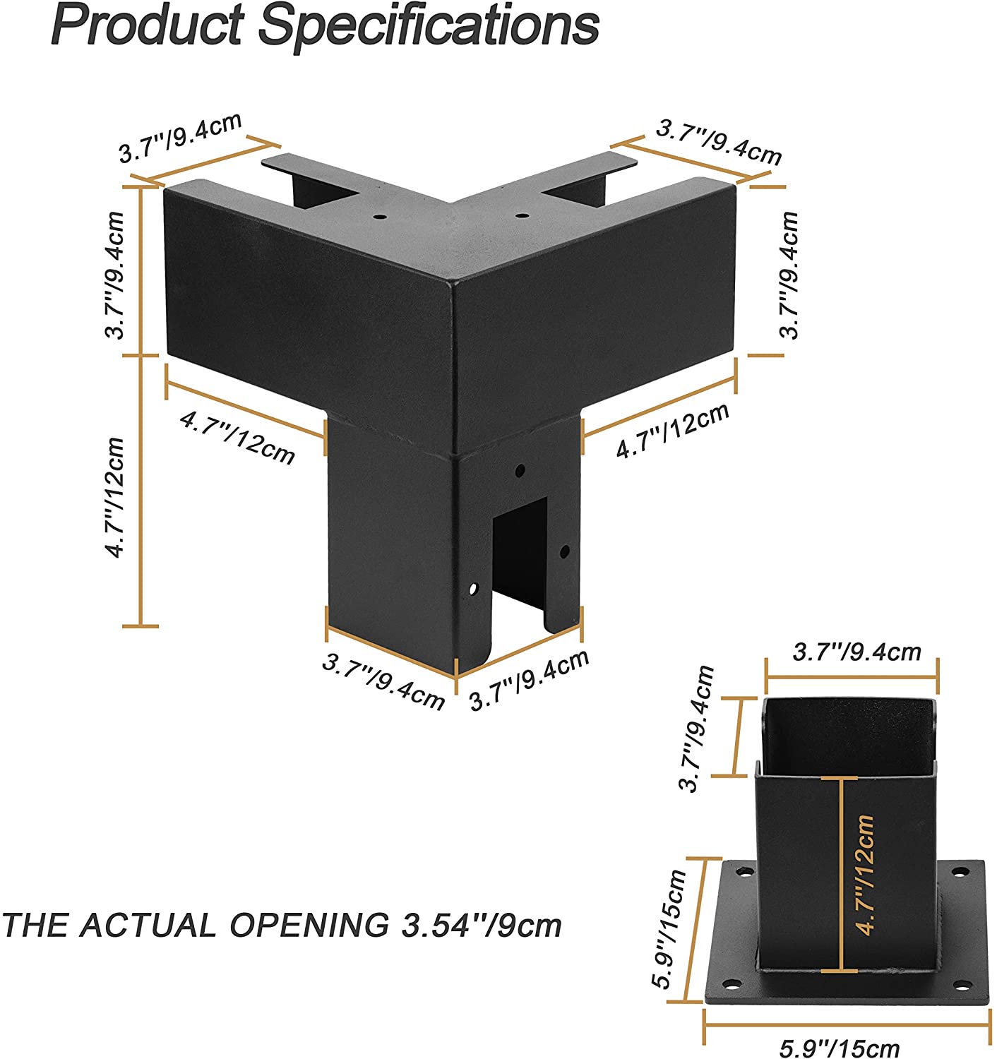 Black Single-side Bracket for 4x4 6x6 Modular Pergola DIY Corner Bracket Summerhouse