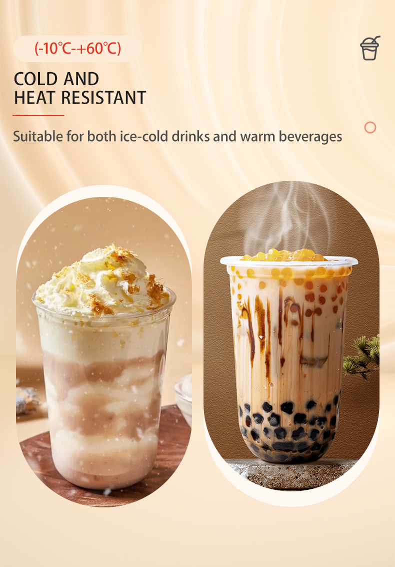 Customized PET Material 12-ounce U-shaped Coffee Cups Clear Disposable Boba Milktea Bubble Tea Plastic Cup with Lids