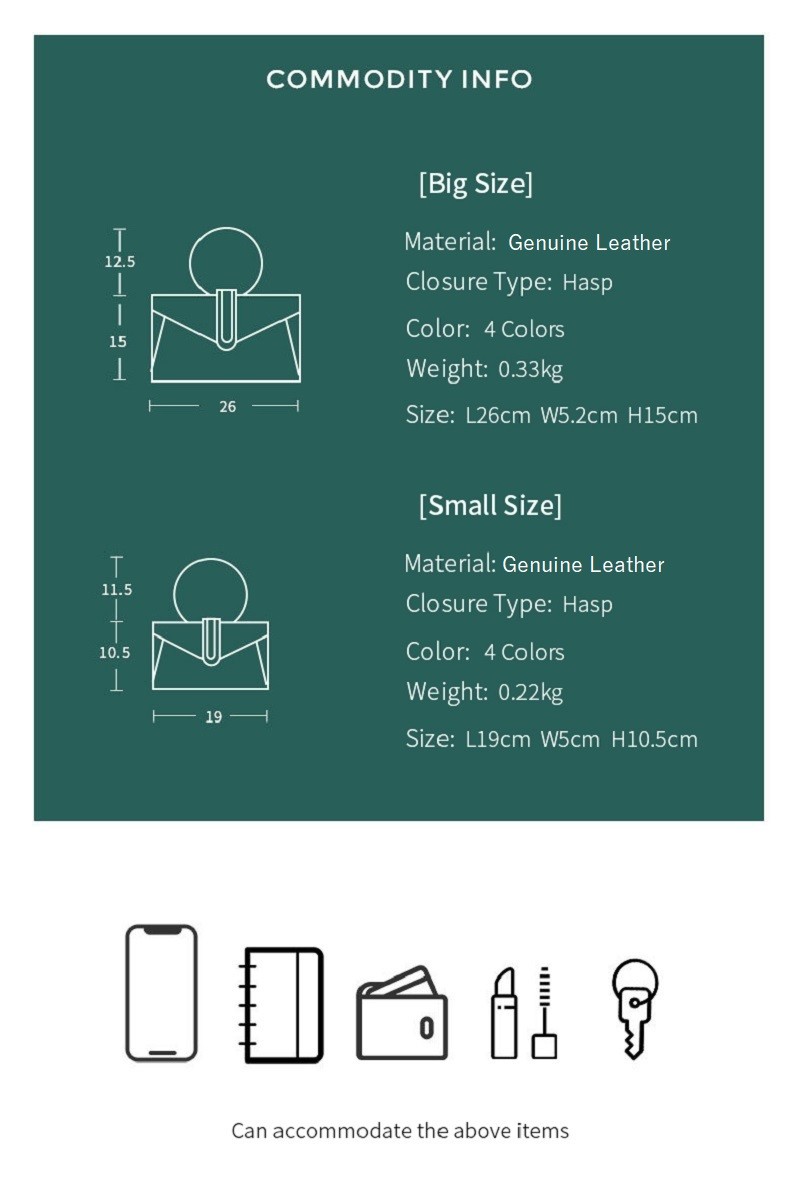 Genuine Leather Handbags with Shoulder Strap Ring Handle Envelope Bag