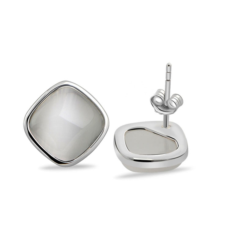 Sterling 925 Silver Square Created White Opal Stud Earrings(E12283WHITE)