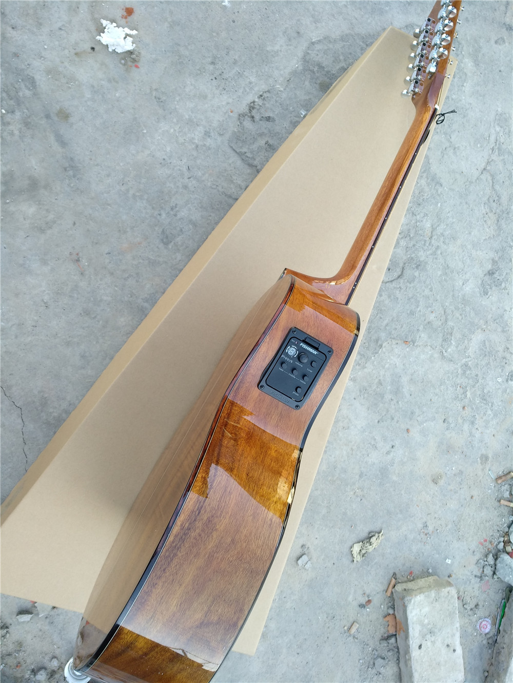 Koa wood Handmade jumbo acoustic 12 string armrest bevelled cutway 12 Strings custom acoustic electric guitar