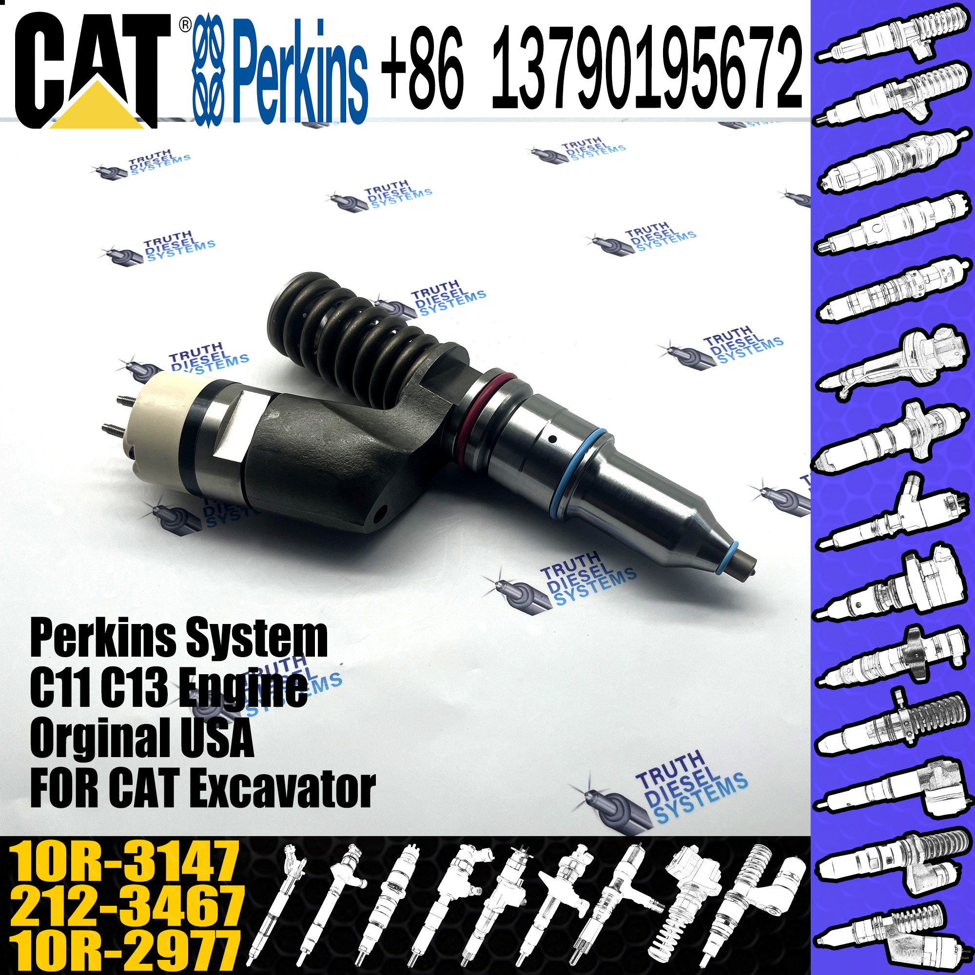 Construction Machinery Diesel Injector Assembly 212-3467 10R-1305 10R-2977 10R-3147 For C13 C15