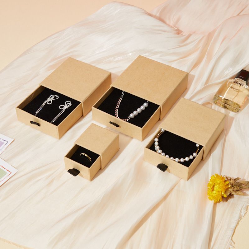 Custom Luxury Black Jewelry Packaging Paper Necklace Ring Earring Boxes Lid and Base Jewellery Set Case Cardboard Gift Box with Foam Insert