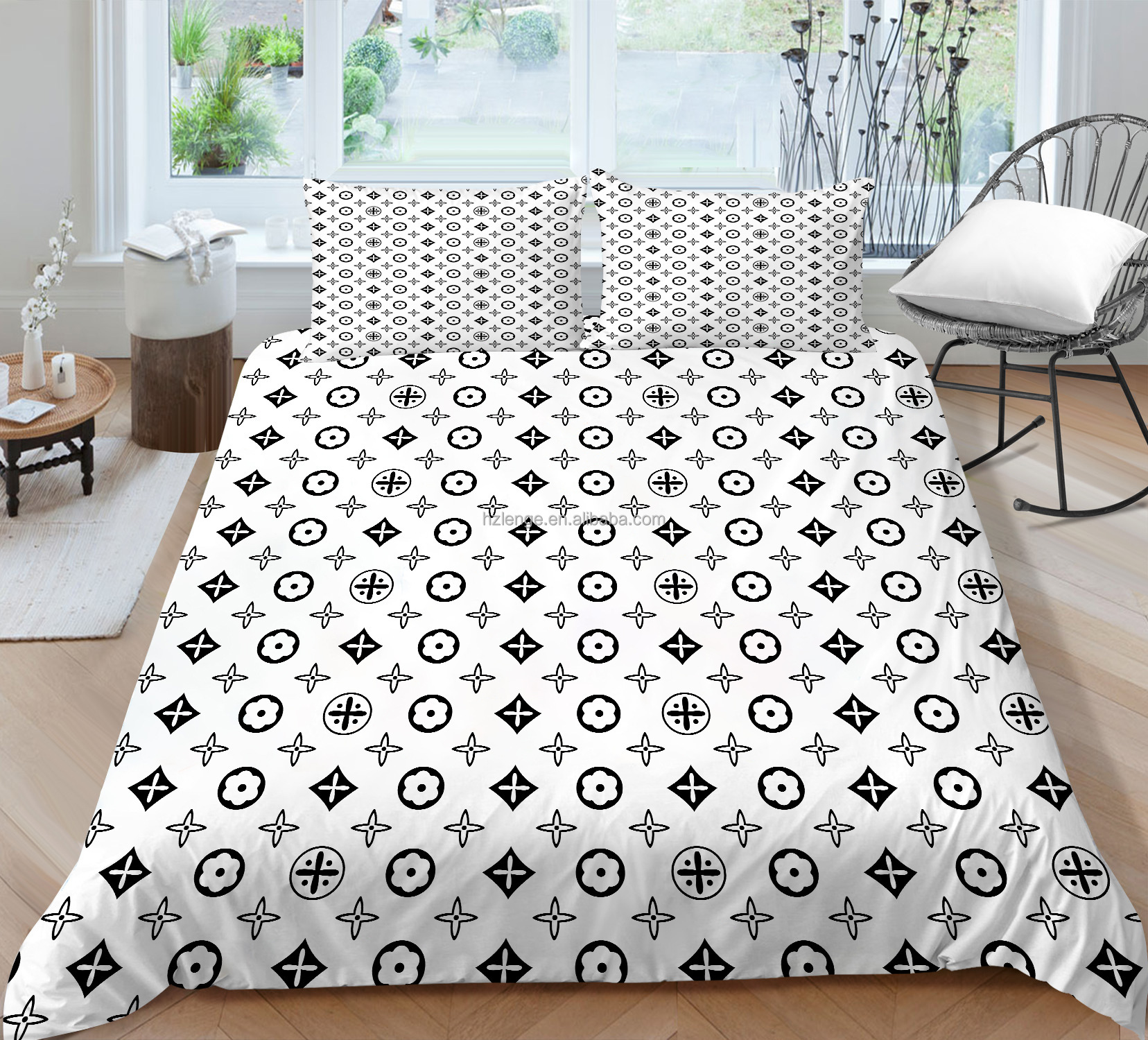 Luxury Fashion Design Nondisposable Microfiber Quilt Cover Set with Pillowcases