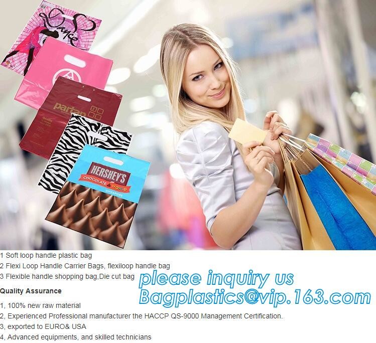 Custom logo HDPE / LDPE patch handle die cut plastic shopping bag for carrying bread,Die Cut Handle Shopping Bag bagease