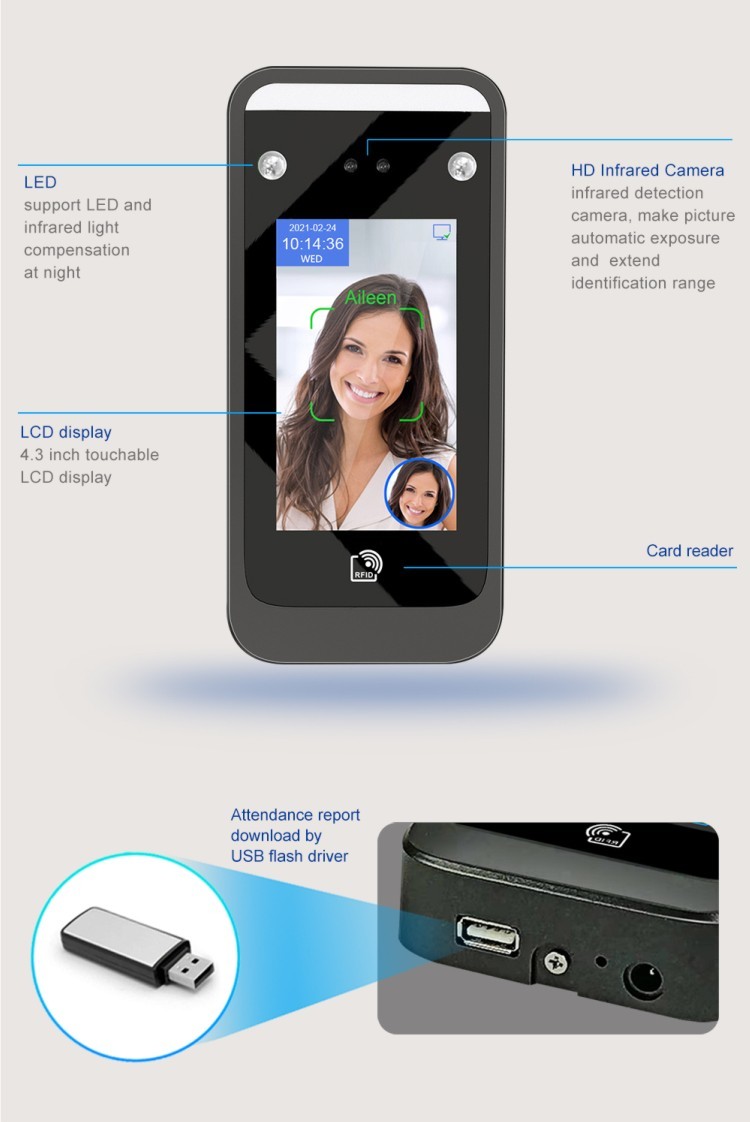 Binocular Camera Face Recognition Attendance Machine 0.5 - 2.5m 0.2s Recognition Speed