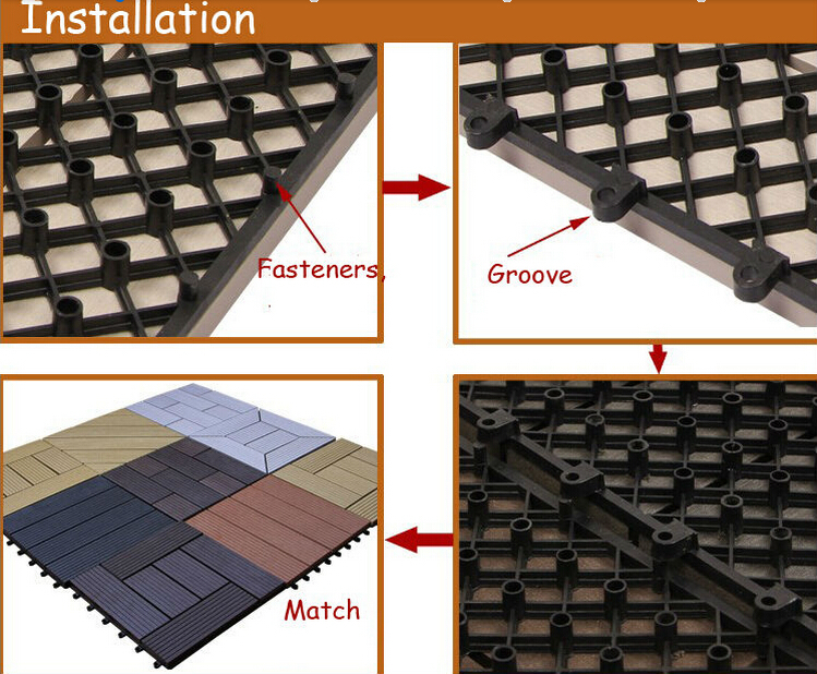 300 X 300MM Fireproof Wpc Timber Decking Wood Plastic Composite Tiles 23MM
