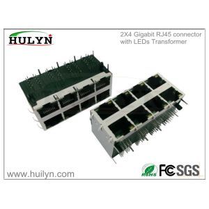 2X4 Stacked RJ45 Jack With 1000Base Transformer and LEDs Manufactures
