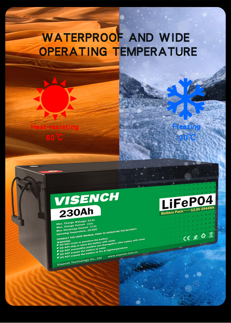 Visench Deep Cycle Storage Energy System 12V 230Ah LiFePO4 Rechargeable Lithium iron Phosphate Battery