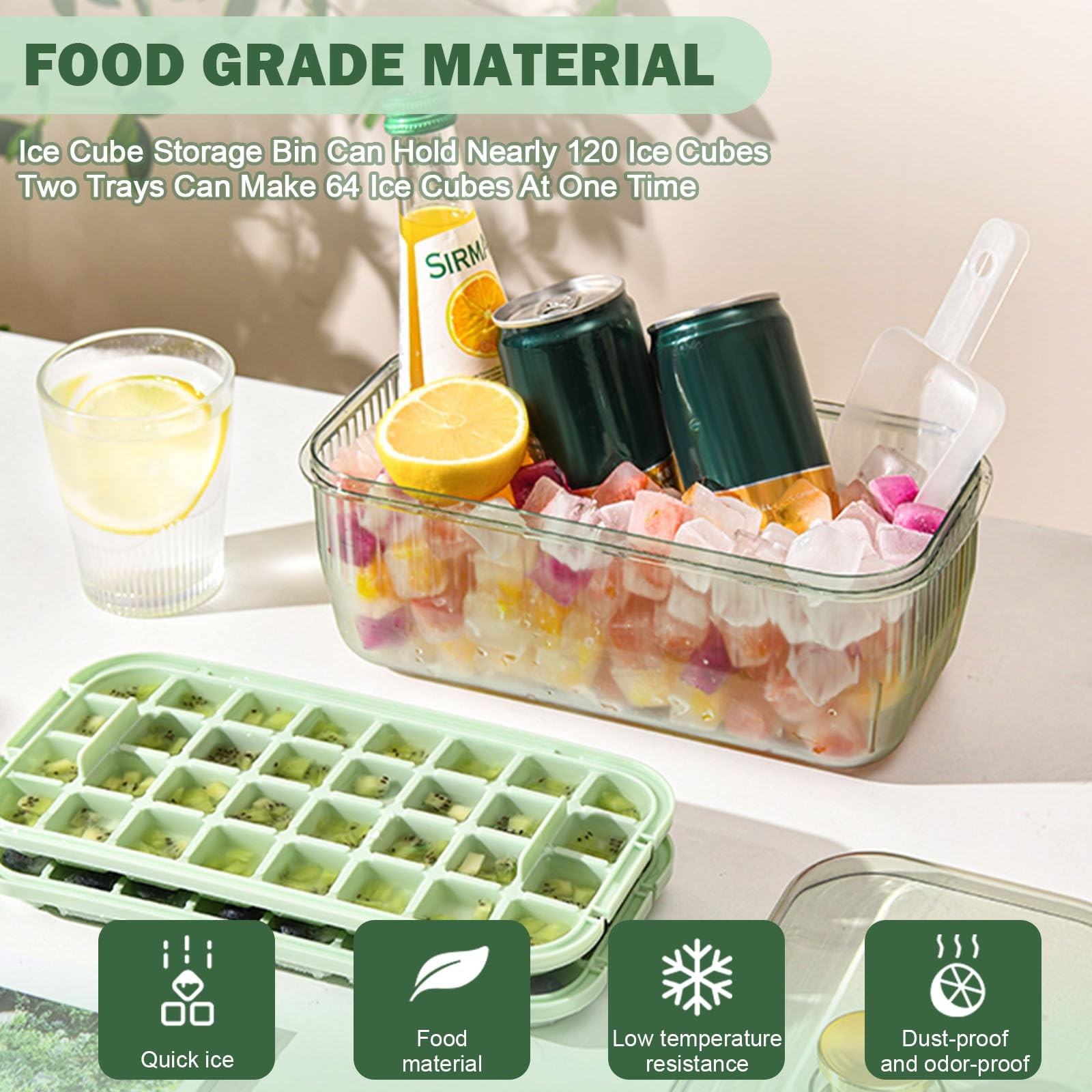 Freezer Food Grade Lce Cube Tray With Lid And Bin BPA Free Silicone Ice Cube Trays Molds