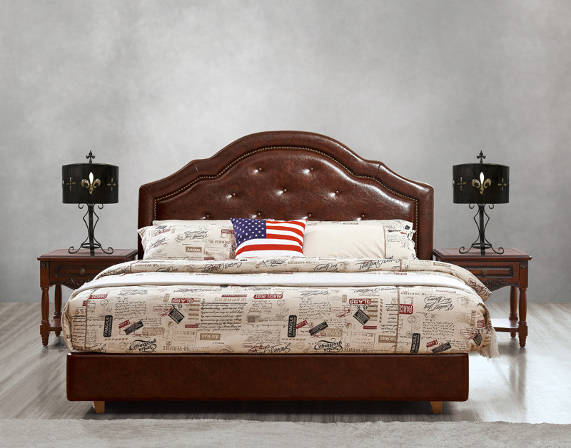 2017 new design of Leather / Fabric American style Bedroon furniture Upholstered headboard set bed/king size Bed