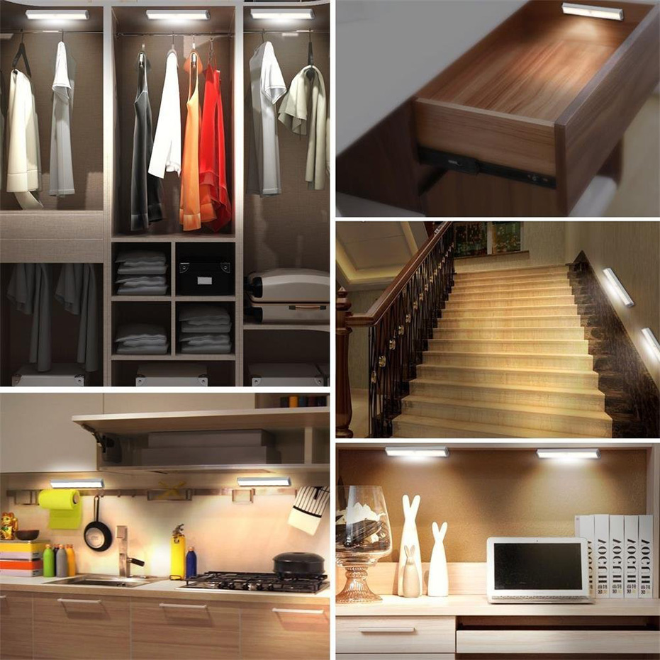 6/10 LEDs PIR LED Motion Sensor Light Cupboard Wardrobe Bed Lamp LED Under Cabinet Night Light For Closet Stairs Kitchen