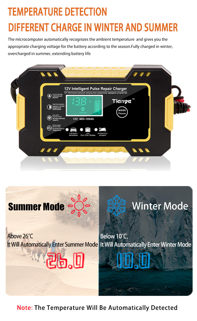 Portable Intelligent Pulse Repair Battery Charger 6A 12V