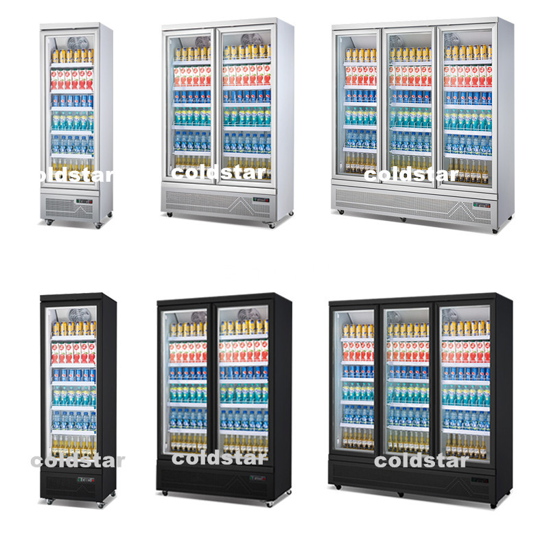 1600L 5- Layer Soft Drink Refrigerator Display Case Glass Door Upright Cooler