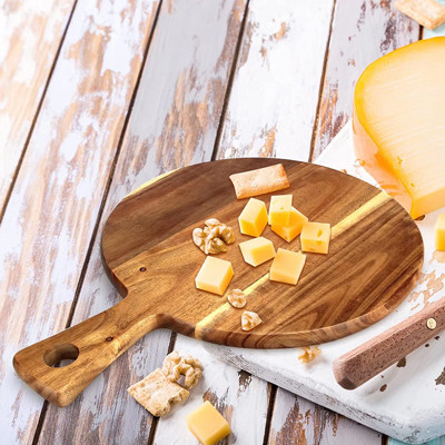 Round Serving Acacia Wood Cutting Board With Handle