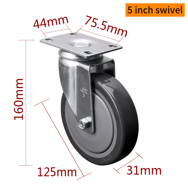 EDL Medium Duty Zinc Coating 5inch 130kg Plate TPU Caster by Rigid, Swivel and Brake type 5715P-77