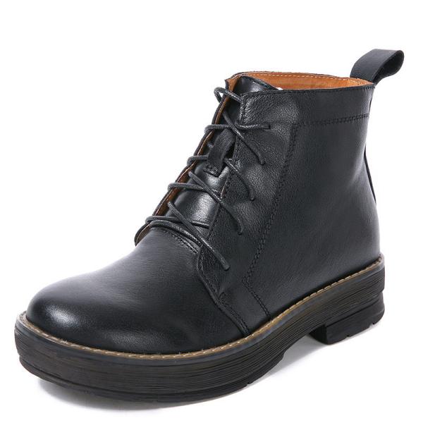 S038 Round head leather women's shoes retro handmade flat-heeled first layer