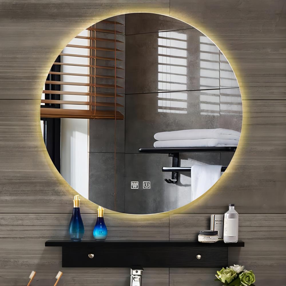 LED Light Touch Beveled Round Light Smart Salon Vanity Makeup Bathroom Wall Mirror