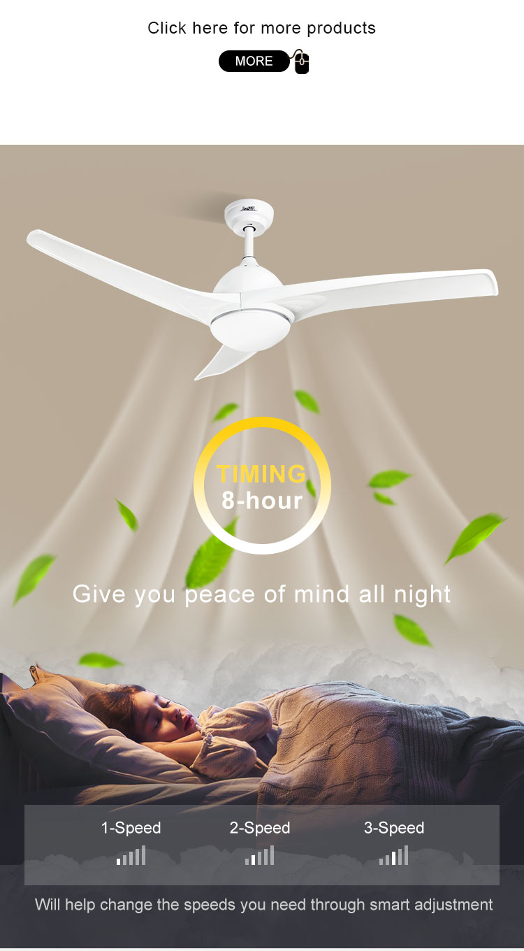 Remote Control Living Room Ceiling Fan 52 Inch Simple Plastic AC 3 Speeds Mulit Colors/OEM