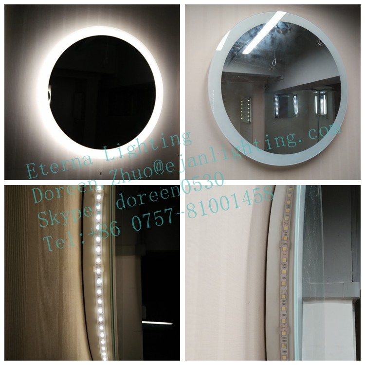 Glass Oval Shape Round Smart Touch Screen LED Bathroom Vanity Mirror with Dimming