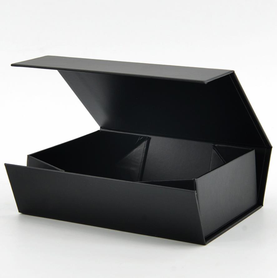 Custom Paper Folder Box Packaging Luxury Black Foldable Paper Gift Box With Ribbon