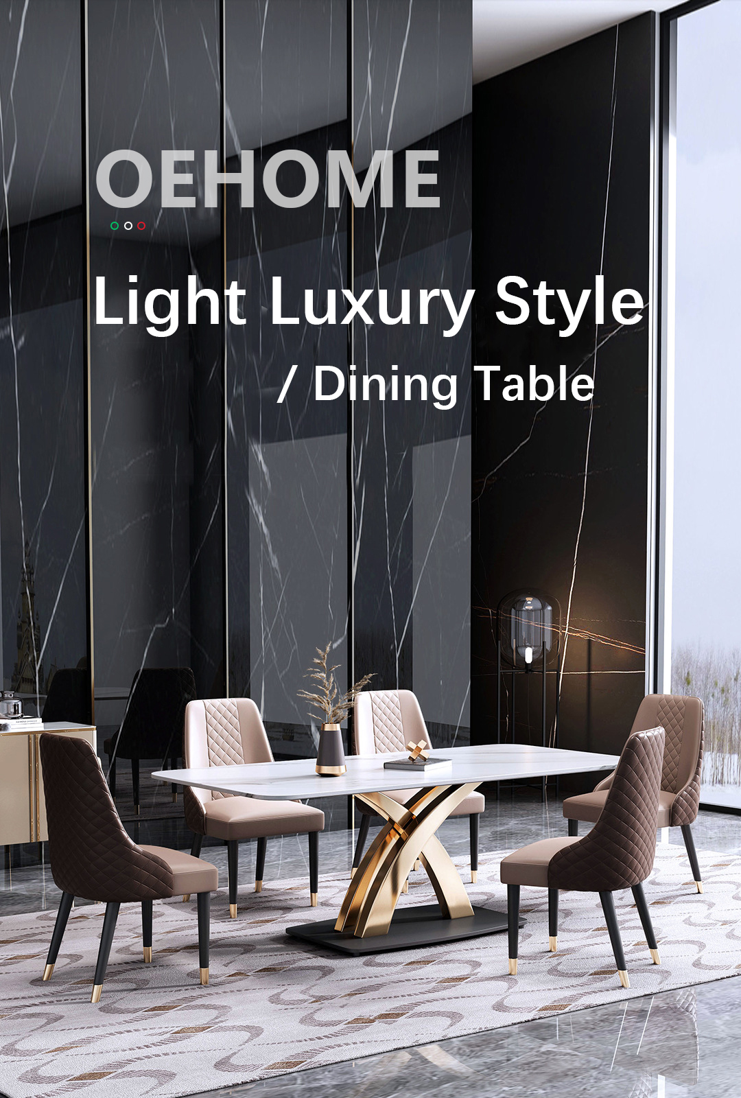 OEM Black Dining Table Marble Onyx Modern Furniture