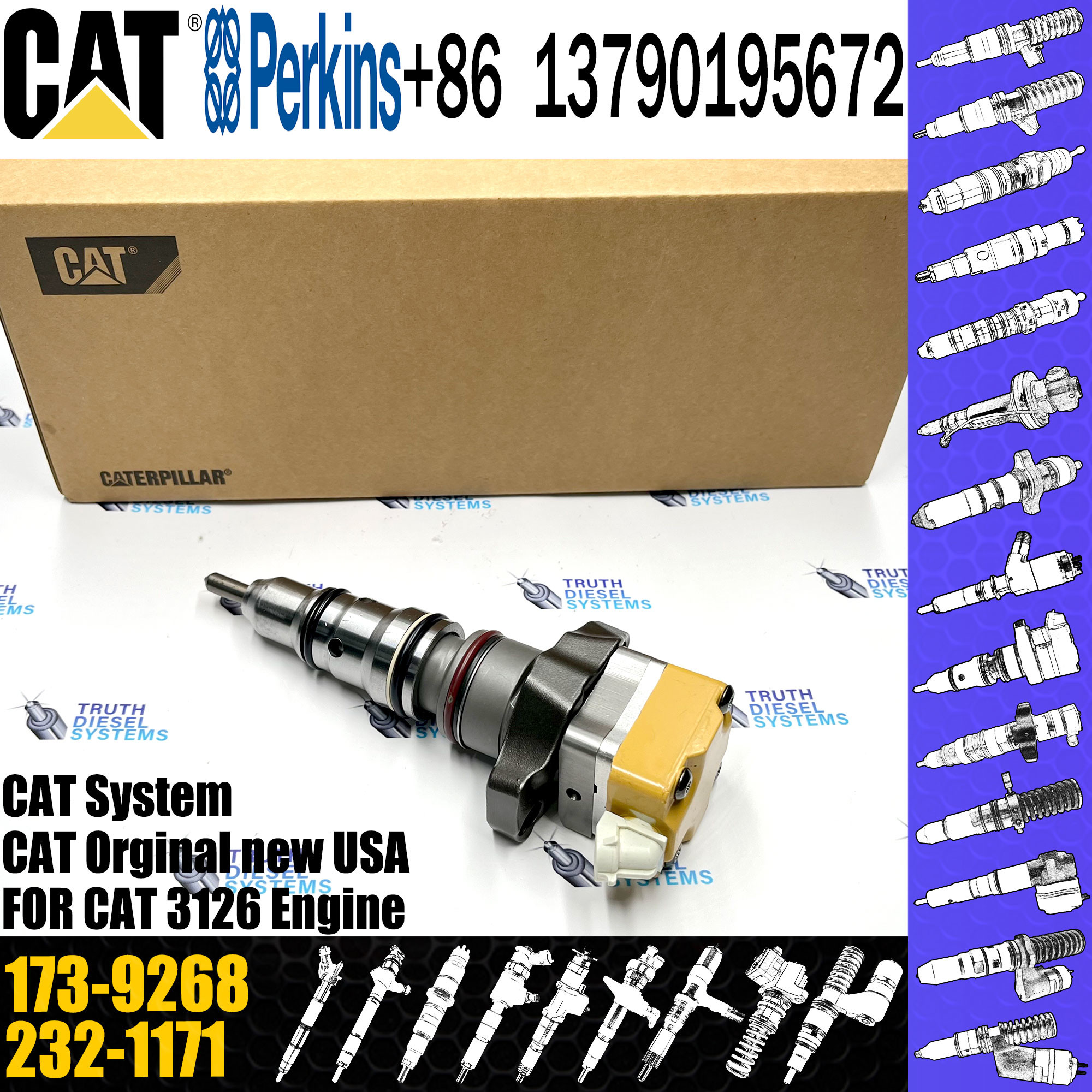 Fuel Injector 173-9268 1739268 145-9360 173-1012 173-4566 173-9267 173-9379 222-5965 OR9348 For Caterpillar 3126B Engine