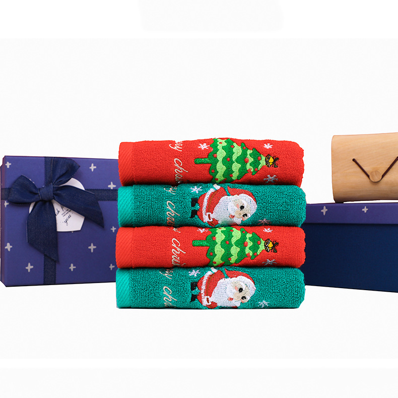 Christmas Embroidered Hand Towel Set 100% Cotton Bath Towels in Gift Box for Everyone