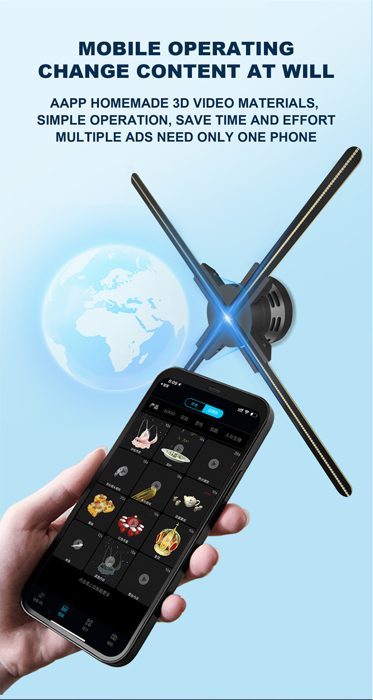 2024 Technology 65cm 4 Blades 3D Hologram Display Fan for Indoor Holographic Display