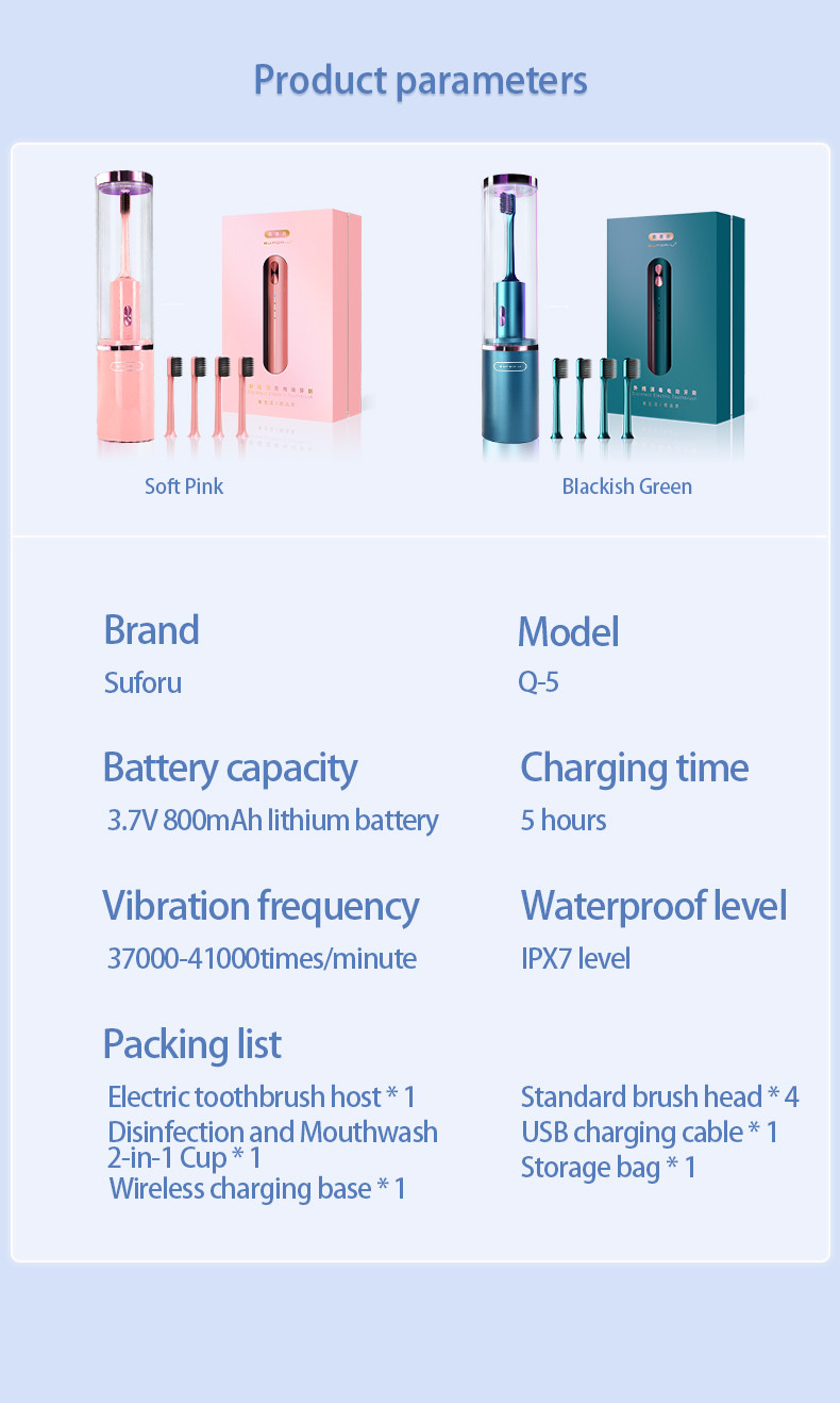 Disinfection and Mouthwash 2-in-1 Cup Wireless Charging Portable Travel Vibration Sonic Electric toothbrush