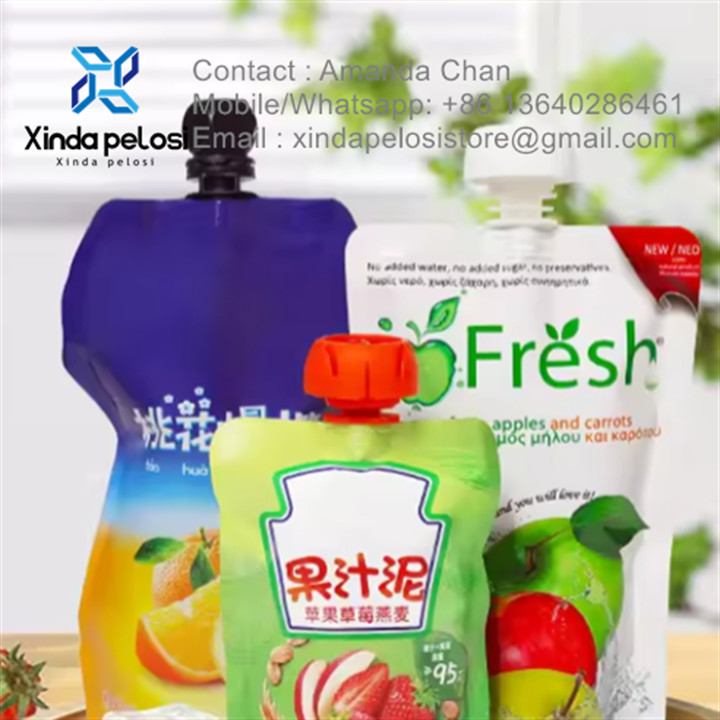 Foil Stand Up Liquid Food Packaging Juice Drinks Jelly Spout Pouch Bag For Sale