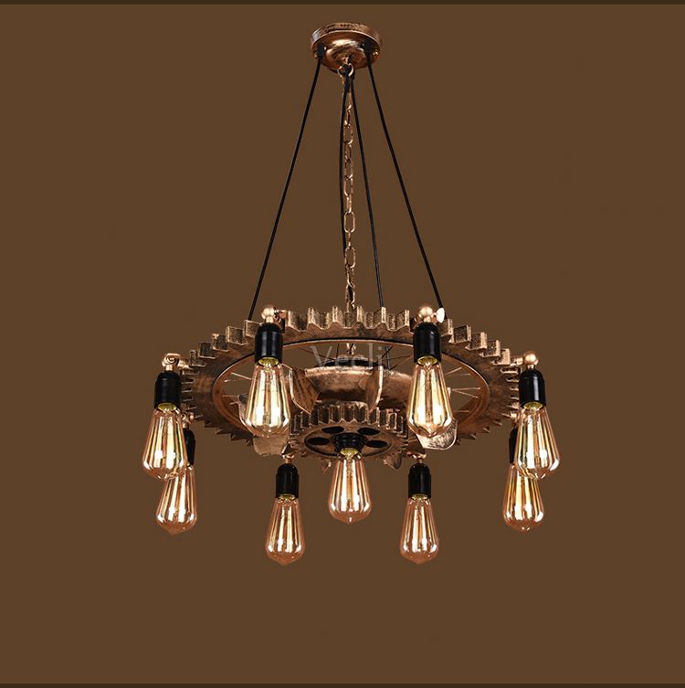 Creative Retro Loft Chandelier Wood Pendant Lamp Restaurant Living Room Dining Room Wheel Chandelier(WH-VP-228）