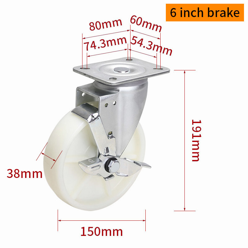 EDL‌ Medium Duty 6inch Caster TPA Plate by Rigid , Swivel and Brake Type 250kg 666P-26