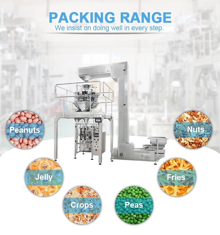 Food Grain Chips Rice Snack Nut Sugar Automatic Packaging Machine With PLC + Touch Screen