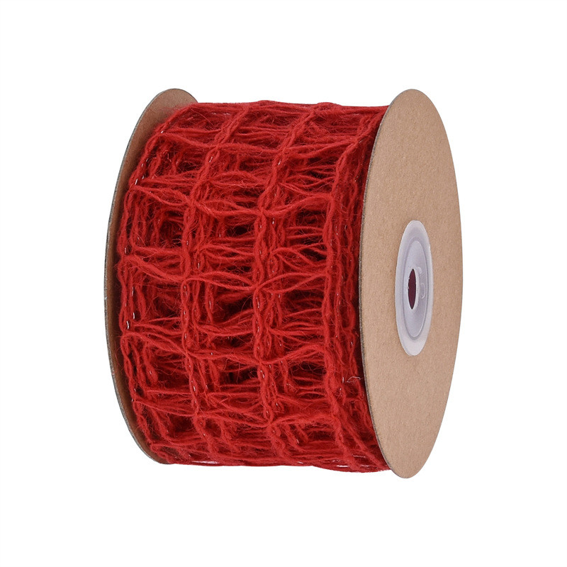 Hollowed Green Burlap Ribbon 63mm Burlap Fabric Ribbon ISO14001