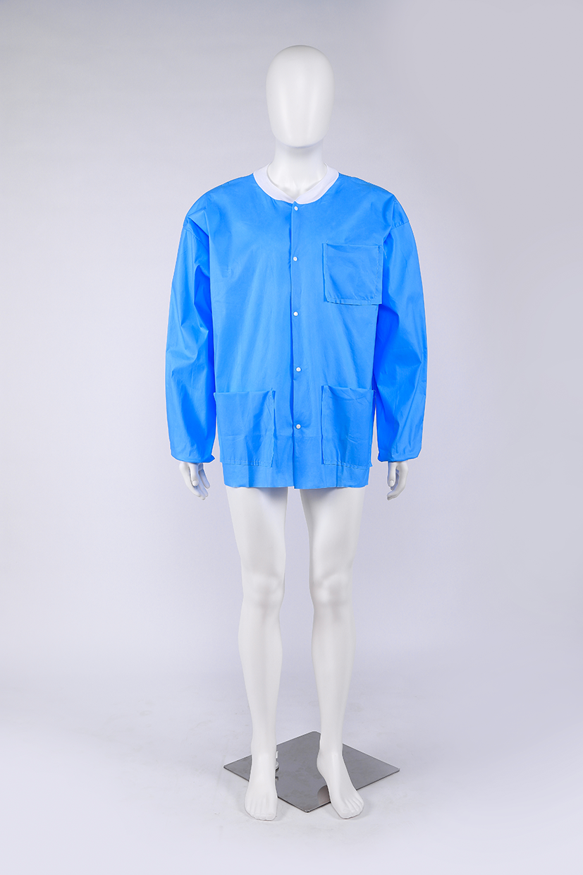 Disposable Lab Coat Nonwoven Lab Jackets with Knitted Collar and Cuff Lab uniform