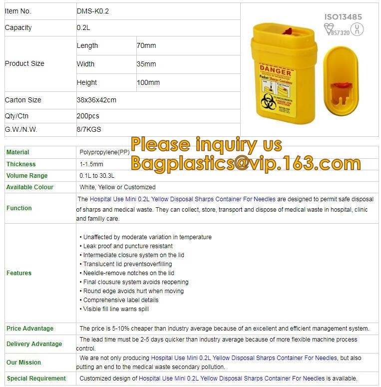 Disposal sharp container for store and dispose of medical waste,Cheap Disposable Plastic Medical Sharp Safe Container 1L