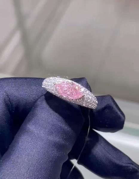 Marquise Lab Grown Diamond Jewelry Pink CVD Diamond Ring 18k White Gold Pass The
